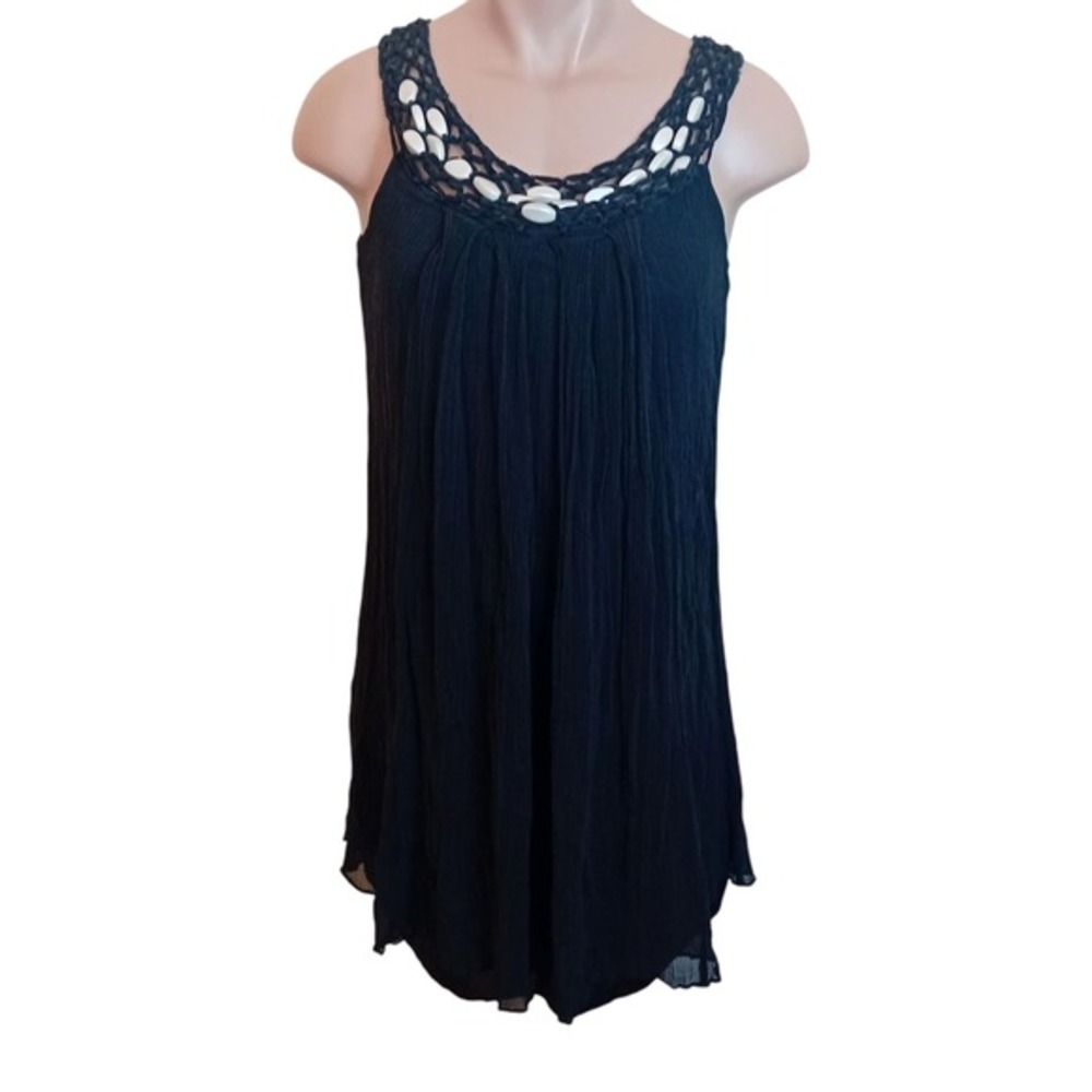 Vintage Y2K JAX Black Silk Dress Beaded Neck Sleeveless Mini Dress Party Teens 2